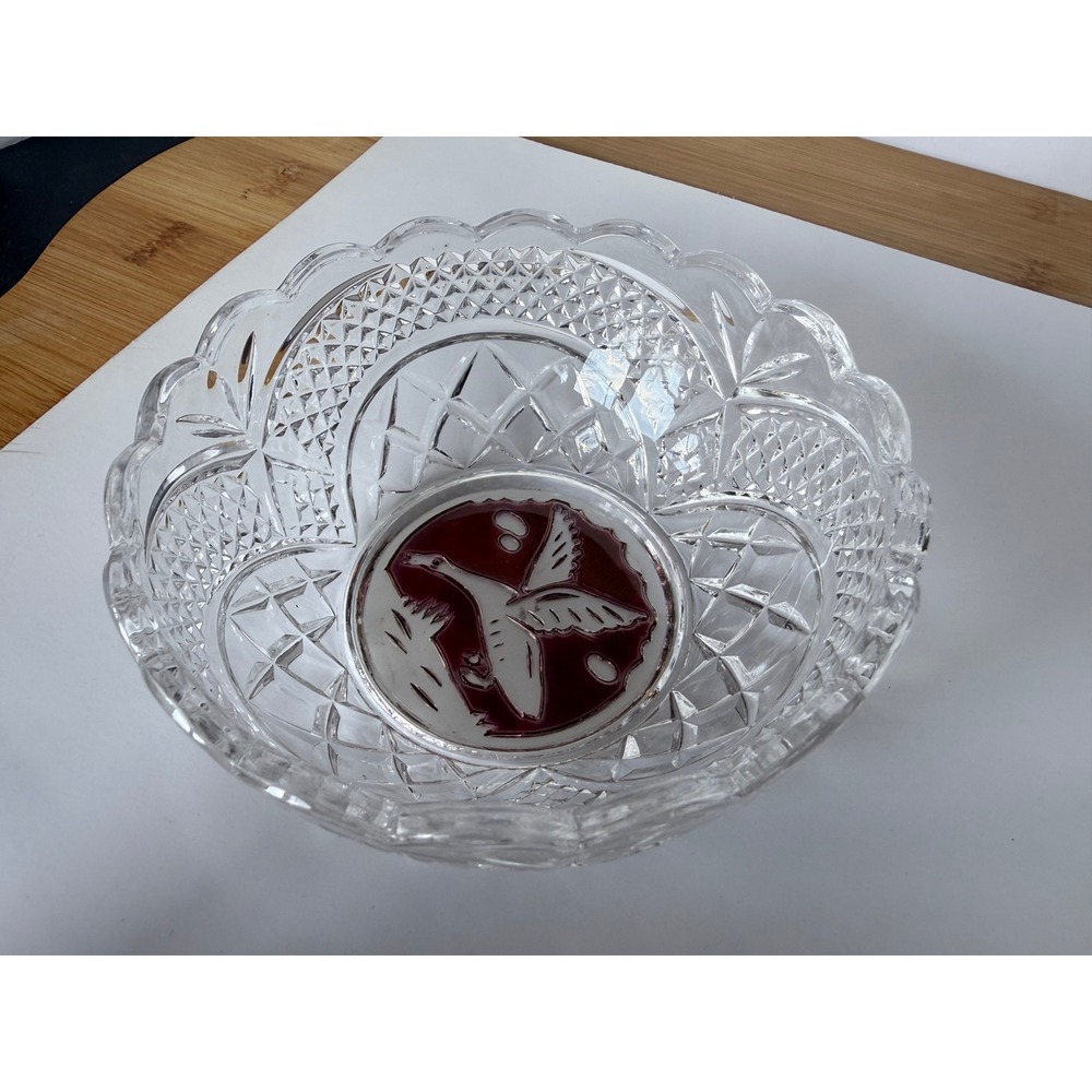 Vintage Goose Glass Dish Cranberry Center Cabin Decor Hofbauer Style